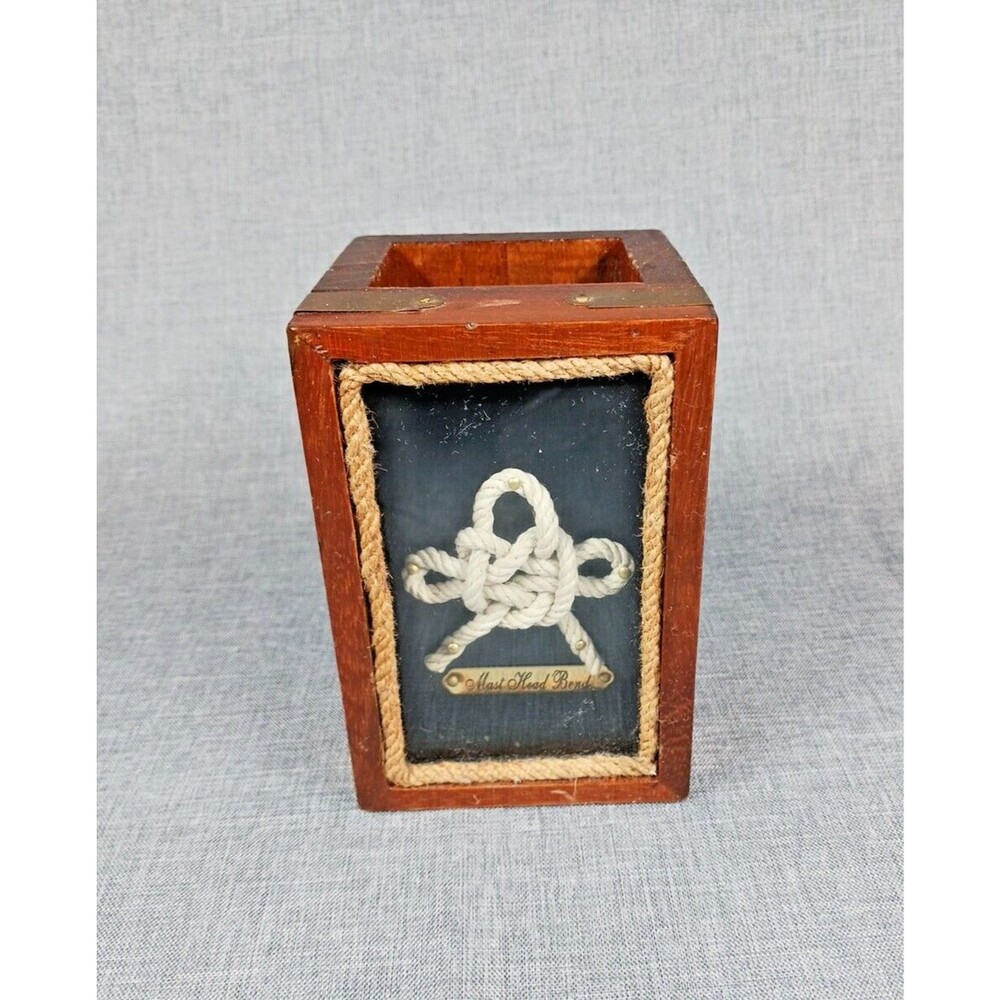 Vintage Wood Nautical Knot Shadow Box Pen/Pencil Holder/Vase Mast Head Bend Knot